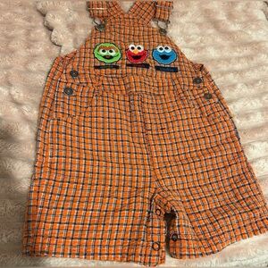 Vintage 90s Unisex Sesame Street Plaid Overalls 24M CTW Big Bird Retro